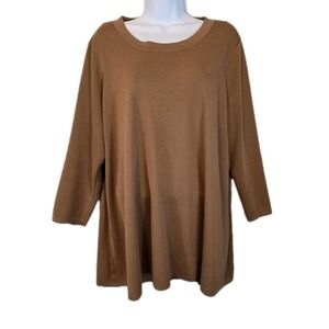 Anne Klein Sweater Womens 2X Plus Size Brown Knit Tunic Pullover 3/4 Sleeve
